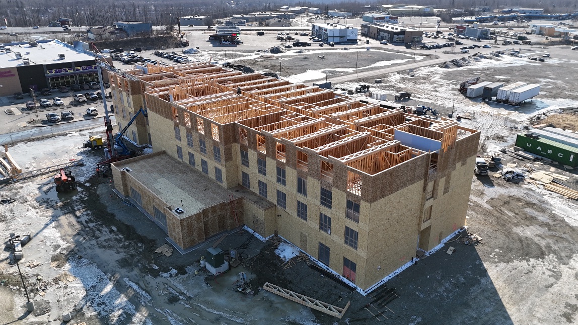 Wood-framed structure under construction